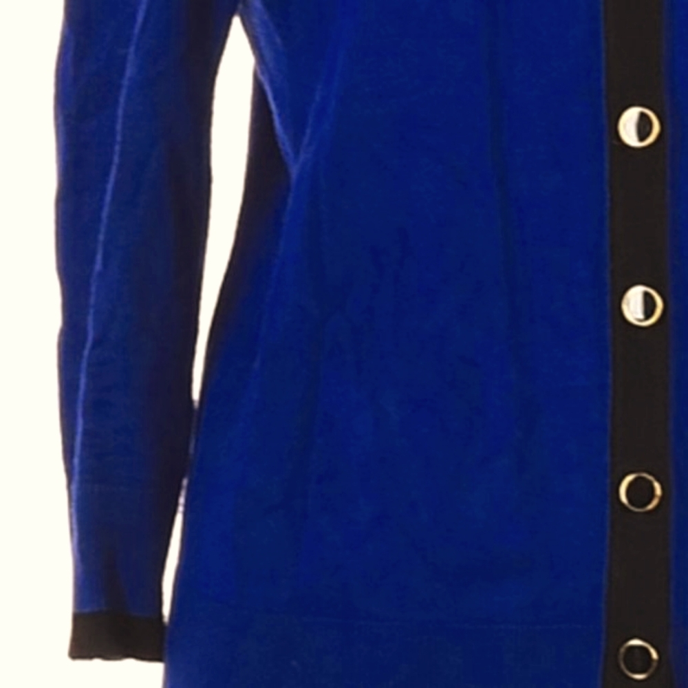 💙 Beautifully Tailored Cobalt Blue & Black Color Block Sweater Cardigan - M - Picture 6 of 12